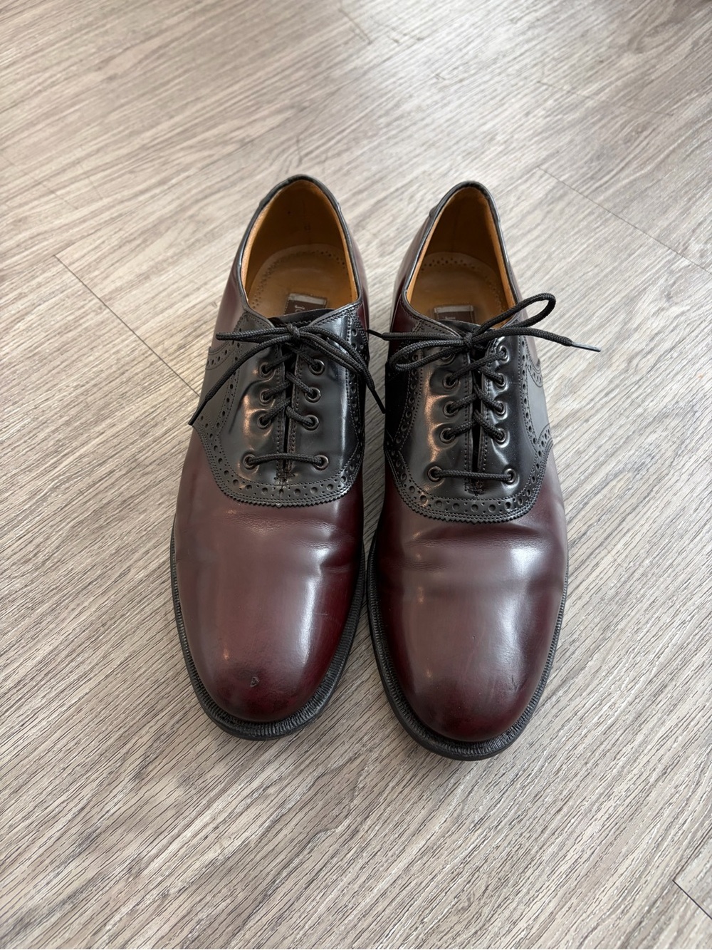 Johnston & Murphy Burgundy and Black Two-Tone Wingtip Oxfords